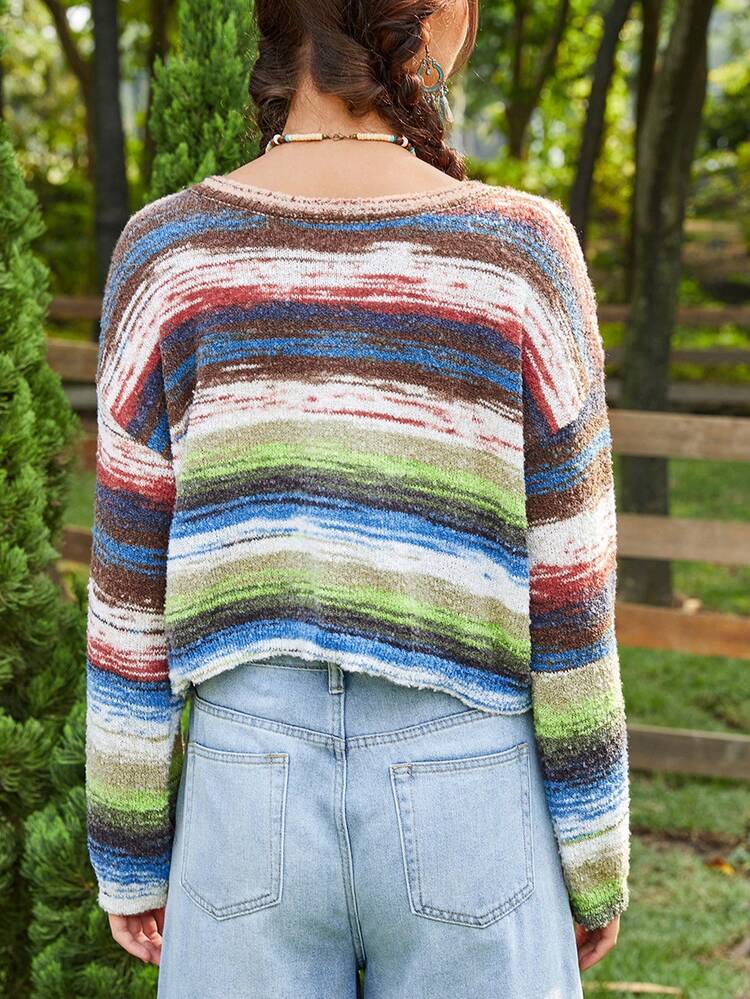 Women's Colorful Asymmetric Stripe Sweater