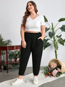 SHEIN LUNE Plus Solid Slant Pocket Sweatpants
