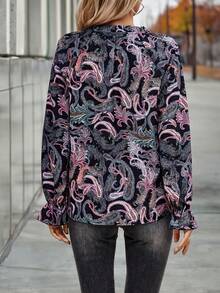 SHEIN LUNE Paisley Print Flare Sleeve Blouse - Multicolor - View 2