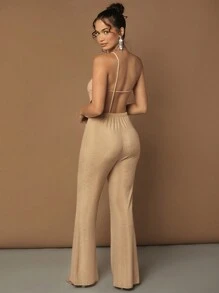 SHEIN BAE Bộ đồ liền thân hở lưng một bên vai dành cho nữ - Màu be - Xem 2