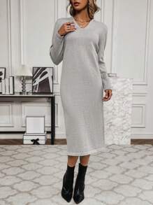 SHEIN Clasi Women's Hooded Sweater Dress - Grey - View 3