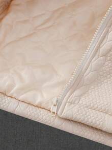 SHEIN Tween Girl Solid Zip Up Hooded Padded Coat - Coffee Brown - View 6