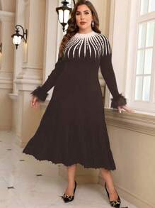 SHEIN Clasi Vestido De Suéter De Talla Grande Decorado Con Diamantes De Imitación