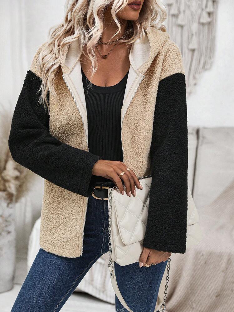 Women's Color Block Hooded Regular Jacket Fall Cloth For Women