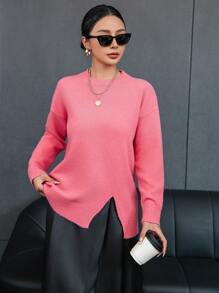 GENKIRA Áo len dài tay xẻ tà dành cho nữ, thích hợp cho mùa thu đông. - Hồng - Xem 5