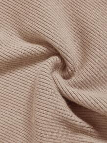 SHEIN BASICS 半拉鏈條紋針織短款毛衣 - 卡其色 - 查看 7