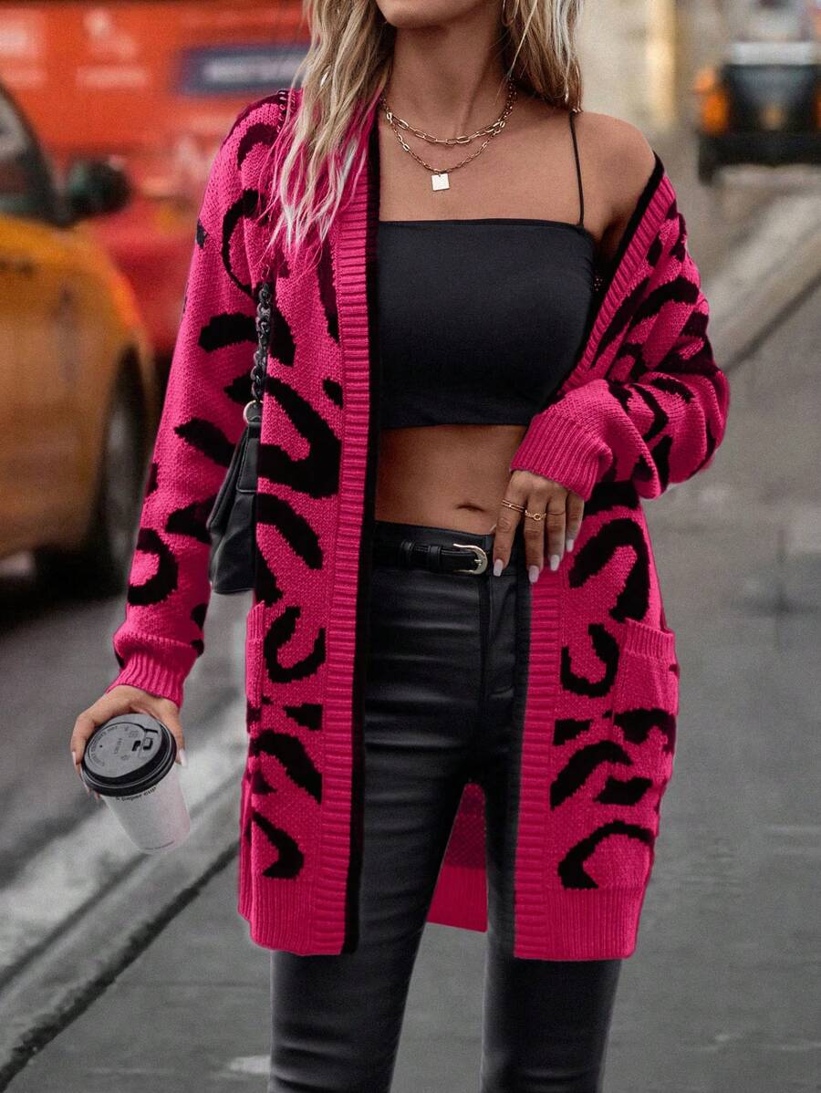 SHEIN Frenchy Của phụ nữ In hoa Báo Mở Mặt trước Áo len Mở Với Thả vai Thiết kế - Nhiều màu - Xem 1