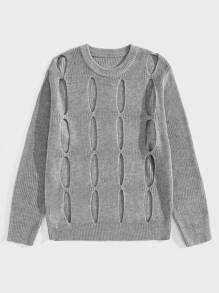 ROMWE MEN Grunge Punk Guys Cut Out Ripped Drop Shoulder Sweater Without Scarf - Grey - View 2