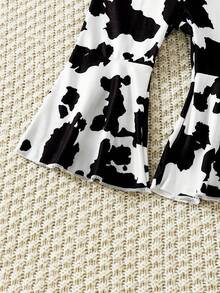 Baby Girl Cartoon Graphic Bodysuit & Cow Print Flare Leg Pants & Headband - Multicolor - View 5