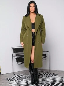 SHEIN SXY 女式新年時尚簡約雙排扣大衣 - 綠色 - 查看 3