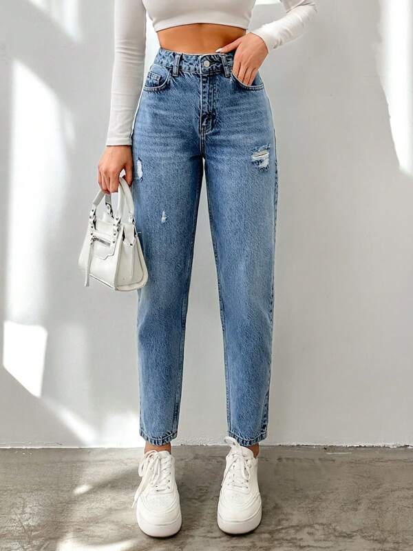 Damen Modische Zerrissene Lässig Jeans