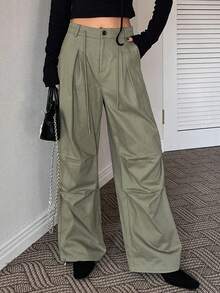 Dazy Star 純色降落傘褲 - 軍綠色 - 查看 3