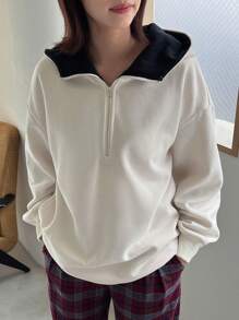 FRIFUL Khóa kéo nửa mở Hoodie - Màu be - Xem 4