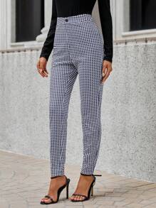 SHEIN Clasi Women's Check Pattern Skinny Pants - Royal Blue - View 5