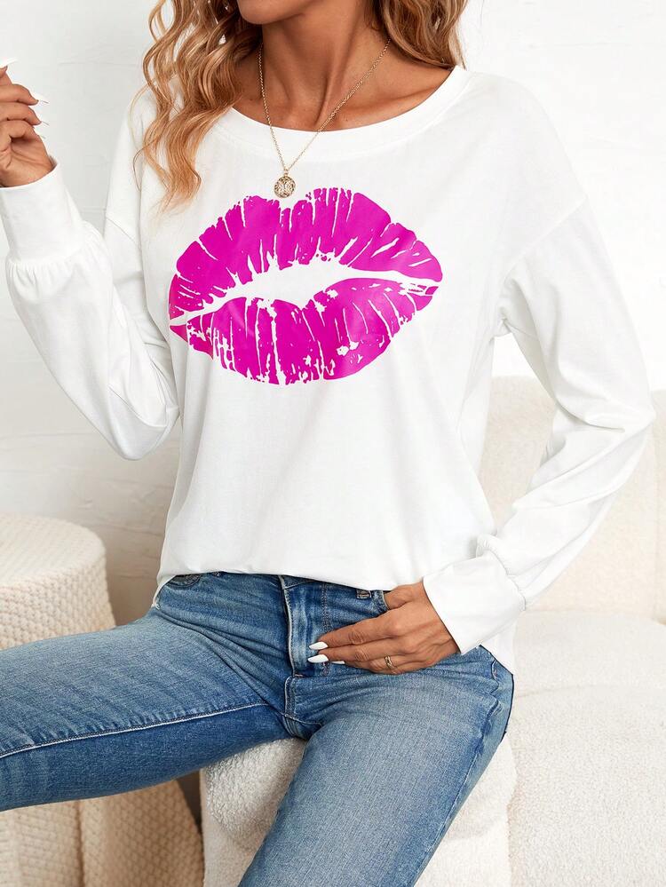 Women's Three-piece Lips Print Sweatshirt