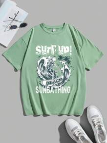 青少年男孩標語和骷髏印花t恤 - 薄荷綠 - 查看 1