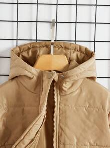 SHEIN Áo khoác có mũ trùm đầu có túi cho bé trai - Màu Khaki - Xem 4