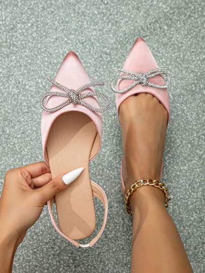 Damski Luksusowy Cyrkonie Ślub Impreza Szpic Płaskie buty Z Węzeł motylkowy I Wydrążony wzór Na wiosnę I Jesień