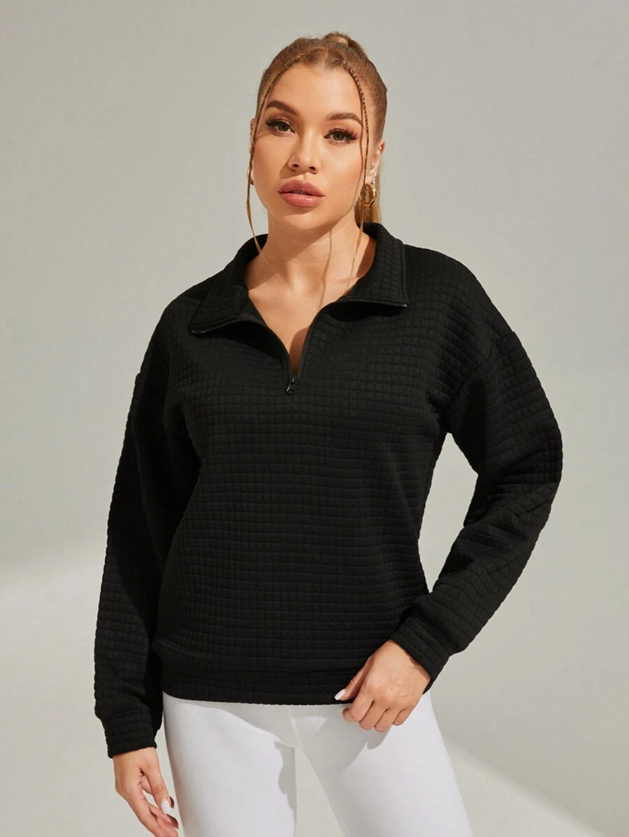 Daily&Casual Sudadera Deportiva De Textura Con Solapa - Negro - Ver 1