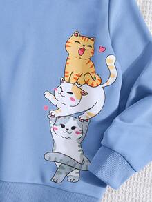 SHEIN Sudadera Con Estampado De Gatito Linda Para Niñas En Otoño E Invierno - Azul - Ver 4