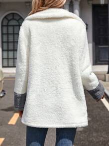 SHEIN LUNE 女款拼色絨毛翻領大衣 - 彩色 - 查看 4