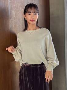 FRIFUL Lantern Sleeve Drop Shoulder Sweater For Women,Fall Clothes - Grey - View 5