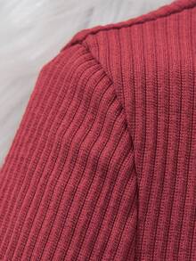 SHEIN Tween Girl Pearls Beaded Flare Sleeve Tee - Red - View 4