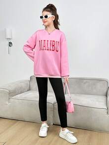 青少女字母印花保暖衫和緊身褲套裝 - 彩色 - 查看 6