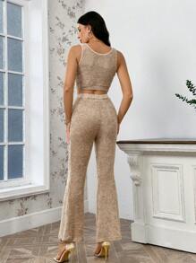 SHEIN Privé Women's Knit Tank Top And Flare Leg Pants
