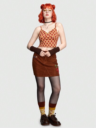 Fairycore Camiseta De Tirantes Para Mujer Con Estampado Floral De Cuadros