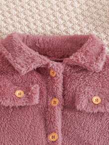 秋冬新款韓版翻領時尚外套+字母圖案印花洋裝毛茸茸兒童套裝