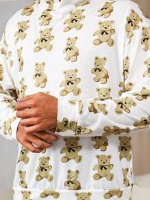 Men's Cartoon Bear Print Hooded Loungewear Top - White - View 6