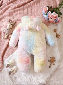 嬰兒女童彩色雙面絨毛連身衣,適用於秋冬季節 - 彩色 - 查看 2