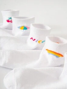 5雙孩子們的中性白色船襪適用於四季