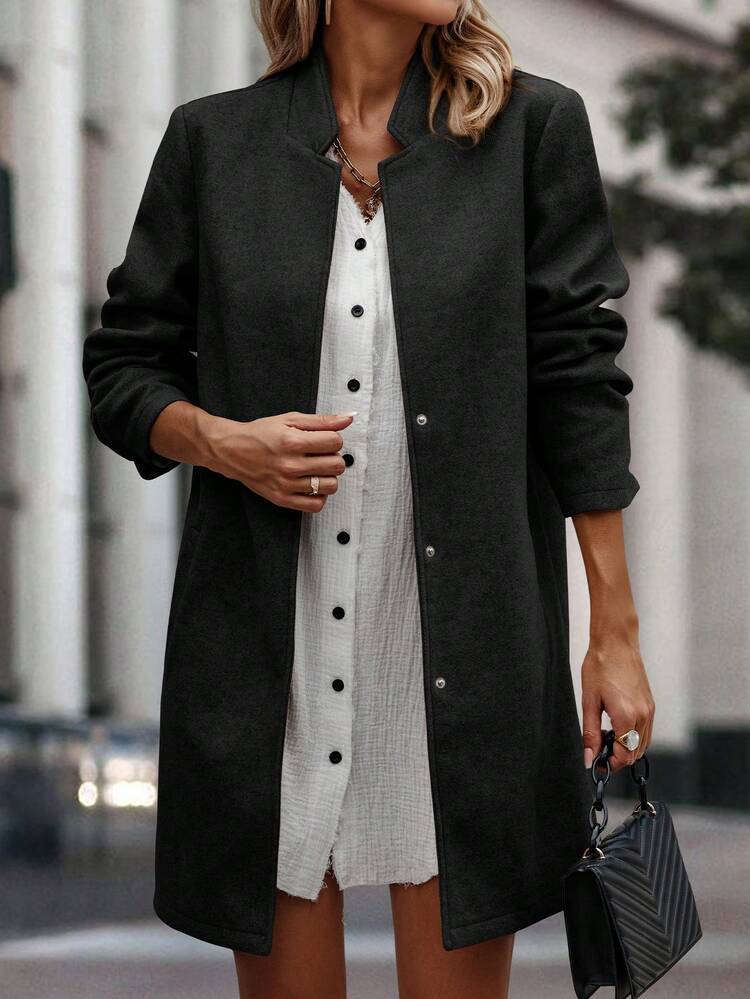 Women's Solid Color Mid-Length Woolen Coat Fall Cloth For Women