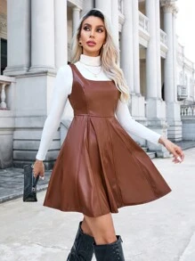 SHEIN Privé Của phụ nữ Da giả Đầm Tổng thể - Rỉ Nâu - Xem 3