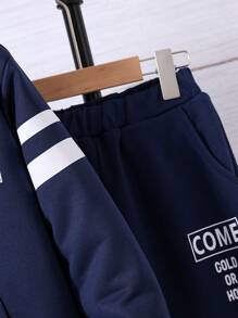 青少年男孩拉鍊閉合休閒保暖運動服,兩件式套裝 - 藍色 - 查看 7