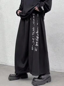 Manfinity Roghcode Quần ống rộng phong cách Harajuku Nhật Bản dáng rộng cho nam cỡ lớn họa tiết trơn màu đen mặc đi chơi, cho mùa thu - màu đen - Xem 3