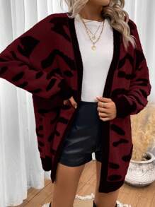 SHEIN Essnce Random Print Drop Shoulder Cardigan - Red - View 5