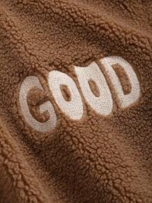 Dazy Star Letter Embroidery Drop Shoulder Teddy Dress - Brown - View 8