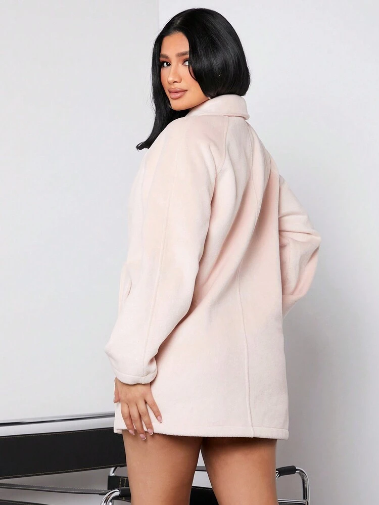 Women's Woolen Coat With Double-breasted Waterfall Collar Design