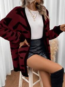 SHEIN Essnce Random Print Drop Shoulder Cardigan - Red - View 7