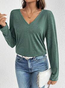 SHEIN Frenchy Guipure Lace Insert Tee - Dark Green - View 3
