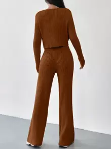 SHEIN EZwear 女款前扣衫+毛衣褲兩件套