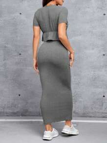 SHEIN PETITE Của phụ nữ Gợi cảm 2 Miếng Bộ - Xám - Xem 2