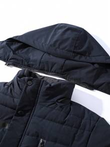 Manfinity LEGND Loose Fit Men's Long Sleeve Hooded Padded Coat, Going Out Bubble Coat, Black Winter Coat, For Friends, Husband, Boyfriend Gifts - Navy Blue - View 6