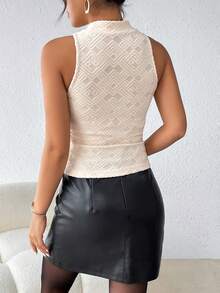 SHEIN Privé Women's Stand Collar Ribbed Tank Top - Apricot - View 2