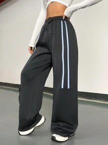 StreetHx Women's Side Stripe Drawstring Thermal Lined Sweatpants - Black - View 6