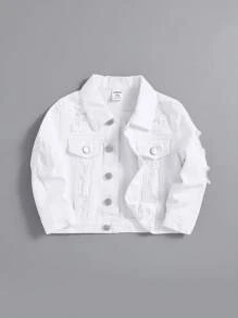 SHEIN Baby Boys' Distressed Denim Jacket - White - View 1