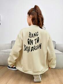 Teenage Girls' Casual Street Style Letter Printed Baseball Jacket - Apricot - View 2